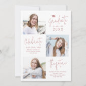 ピンクモダンスクリプト4写真の卒業発表 招待状 (裏面)