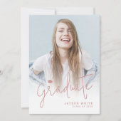 ピンクモダンスクリプト4写真の卒業発表 招待状 (正面)