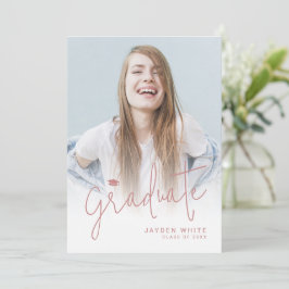 ピンクモダンスクリプト4写真の卒業発表 招待状