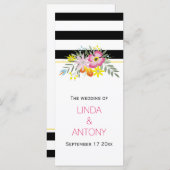 ピンクモダンストライプの花の結婚式 プログラム (正面/裏面)