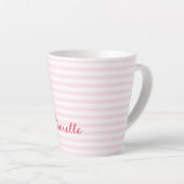 ピンクモダンストライプ名前をカスタムするタイポグラフィ カフェラテマグ (右アングル)