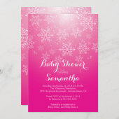 ピンクモダンスノーフレークガールズベビーシャワー招待状 招待状 (正面/裏面)