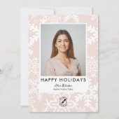 ピンクモダンスノーフレーク公証人ハッピーホリデー写真 シーズンカード (正面)
