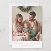 ピンクモダンスノーフレーク1枚の写真ホリデーカード シーズンカード (正面)