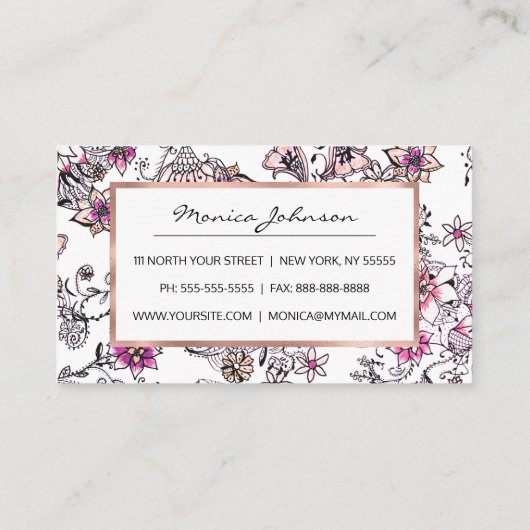 ピンクモダンスミレ白黒フローライラストレーション ロイヤリティカード (裏面)