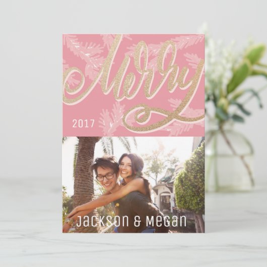 ピンクモダンスメリートフェイク金ゴールド休日の写真 シーズンカード (スタンド正面)