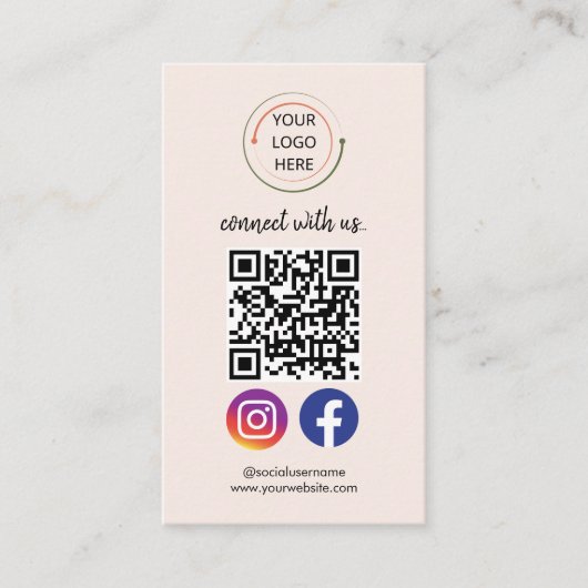 ピンクモダンソーシャルメディアQRコードビジネス 名刺 (正面)