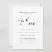 ピンクモダンタイポグラフィガールSipと参照 招待状 (正面)