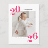 ピンクモダンタイポグラフィハッピーニューイヤー2022写真 シーズンポストカード (正面)