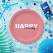 ピンクモダンタイポグラフィハッピーバースデー ペーパープレート (パーティー)