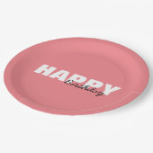 ピンクモダンタイポグラフィハッピーバースデー ペーパープレート (アングル)