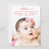 ピンクモダンタイポグラフィベビーガール写真Aqiqah 招待状 (正面)
