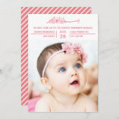 ピンクモダンタイポグラフィベビーガール写真Aqiqah 招待状 (正面/裏面)