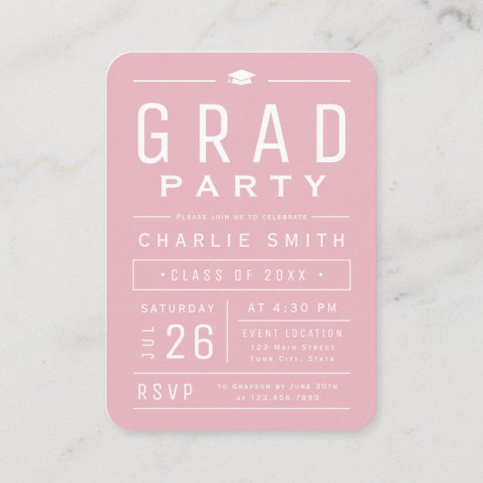ピンクモダンタイポグラフィ写真卒業招待状 エンクロージャーカード (裏面)