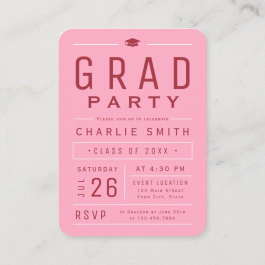 ピンクモダンタイポグラフィ写真卒業招待状 エンクロージャーカード (裏面)