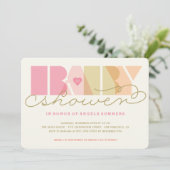 ピンクモダンタイポグラフィ女子カラフルベビーシャワー 招待状 (スタンド正面)