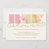 ピンクモダンタイポグラフィ女子カラフルベビーシャワー 招待状 (正面)