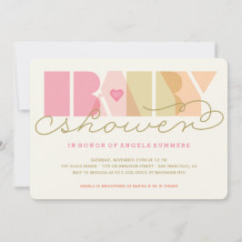 ピンクモダンタイポグラフィ女子カラフルベビーシャワー 招待状
