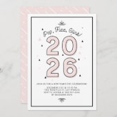 ピンクモダンタイポグラフィ2022年大晦日パーティー 招待状 (正面/裏面)