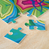 ピンクモダンターコイズパープルグリーン万華鏡のように千変万化するパターン ジグソーパズル (側面)