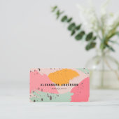 ピンクモダンターコイズブラシストローク名刺 名刺 (スタンド正面)