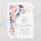 ピンクモダンダスティブルーフローラブライダルシャワー 招待状 (正面/裏面)