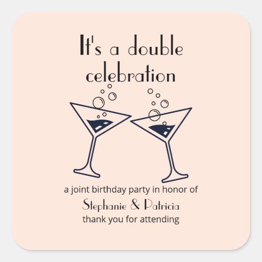 ピンクモダンダブルお祝いジョイント誕生日 スクエアシール (正面)