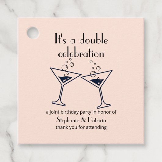 ピンクモダンダブルお祝いジョイント誕生日 フェイバータグ (正面)