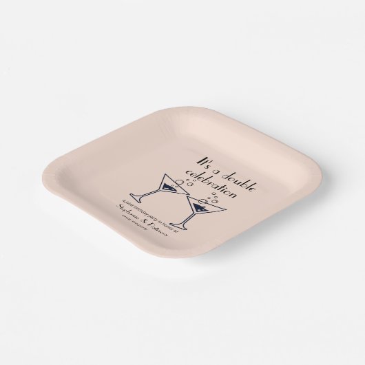 ピンクモダンダブルお祝いジョイント誕生日 ペーパープレート (傾斜あり)