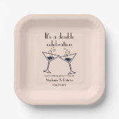 ピンクモダンダブルお祝いジョイント誕生日 ペーパープレート (正面)