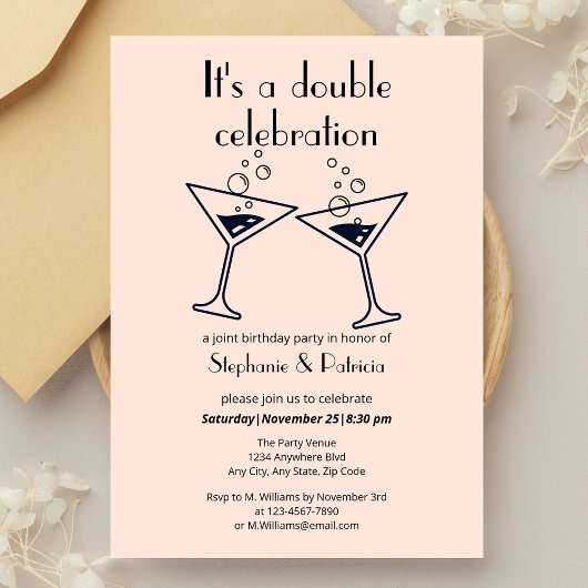 ピンクモダンダブルお祝いジョイント誕生日 招待状