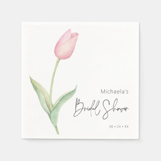 ピンクモダンチューリップソロブライダルシャワーカクテル スタンダードカクテルナプキン (正面)
