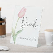 ピンクモダンチューリップソロブライダルシャワードリンク 台座サイン (インサイチュ)