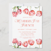 ピンクモダンチューリップフローラマザーズデイブランチ 招待状 (正面)