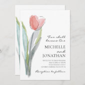 ピンクモダンチューリップ聖書聖句クリスチャン結婚ズ 招待状 (正面/裏面)