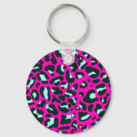 ピンクモダンチータヒョウアニマルプリント キーホルダー (正面)