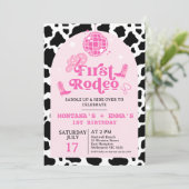 ピンクモダンツイン女性のカーボーイファースト・ロデオ1歳 招待状 (スタンド正面)