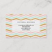 ピンクモダンティール(緑がかった色)はっきりした金ゴールドグリッターシェブロンパターン 名刺 (裏面)