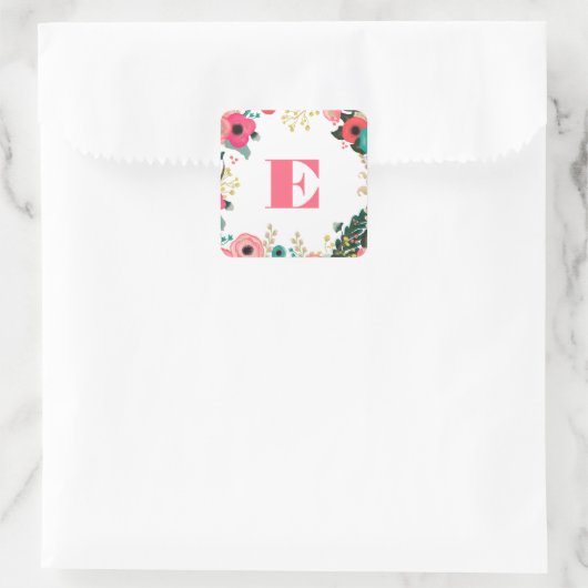 ピンクモダンティール(緑がかった色)フローラモノグラ結婚ム スクエアシール (バッグ)