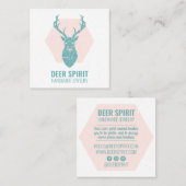 ピンクモダンティール(緑がかった色)幾何学鹿〔雄ジカの〕枝角ジュエリー スクエア名刺 (正面/裏面)