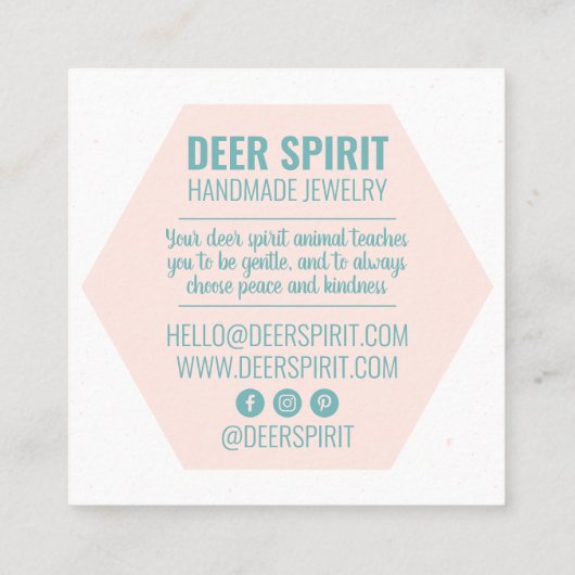 ピンクモダンティール(緑がかった色)幾何学鹿〔雄ジカの〕枝角ジュエリー スクエア名刺 (裏面)
