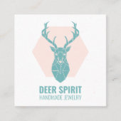ピンクモダンティール(緑がかった色)幾何学鹿〔雄ジカの〕枝角ジュエリー スクエア名刺 (正面)