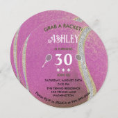 ピンクモダンテニスボパーソナライズされたール30誕生日 招待状 (正面/裏面)