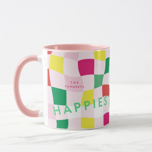 ピンクモダンディカラフルスコタータンチェックのクリスマスプレイド マグカップ (左)