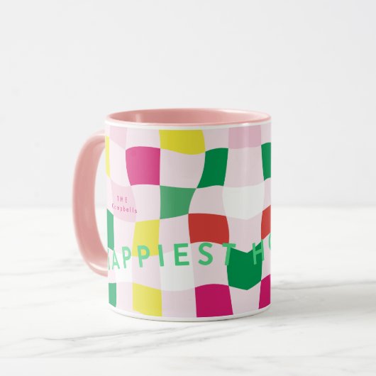 ピンクモダンディカラフルスコタータンチェックのクリスマスプレイド マグカップ (正面左)