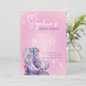 ピンクモダンディスコパーティの招待状女性のカーボーイ 招待状 (スタンド正面)