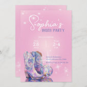 ピンクモダンディスコパーティの招待状女性のカーボーイ 招待状 (正面/裏面)