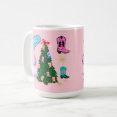ピンクモダンディスコ女性のカーボーイロデオクリスマスツリー コーヒーマグカップ (正面左)