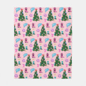 ピンクモダンディスコ女性のカーボーイロデオクリスマスツリー フリースブランケット (正面)