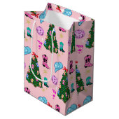 ピンクモダンディスコ女性のカーボーイロデオクリスマスツリー ミディアムペーパーバッグ (正面アングル)